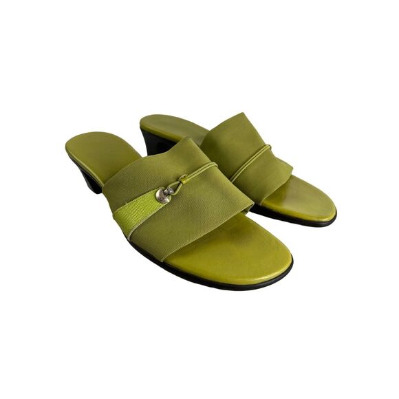 Munro American Lime Green Slide Sandals Decorative 9.5 Boho Lagenlook Preppy Y2K - Picture 1 of 14